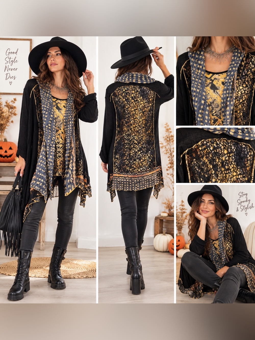 Lior Luxe Paris Black Mixed Media Cardigan Crochet Sheer Gothic Size L